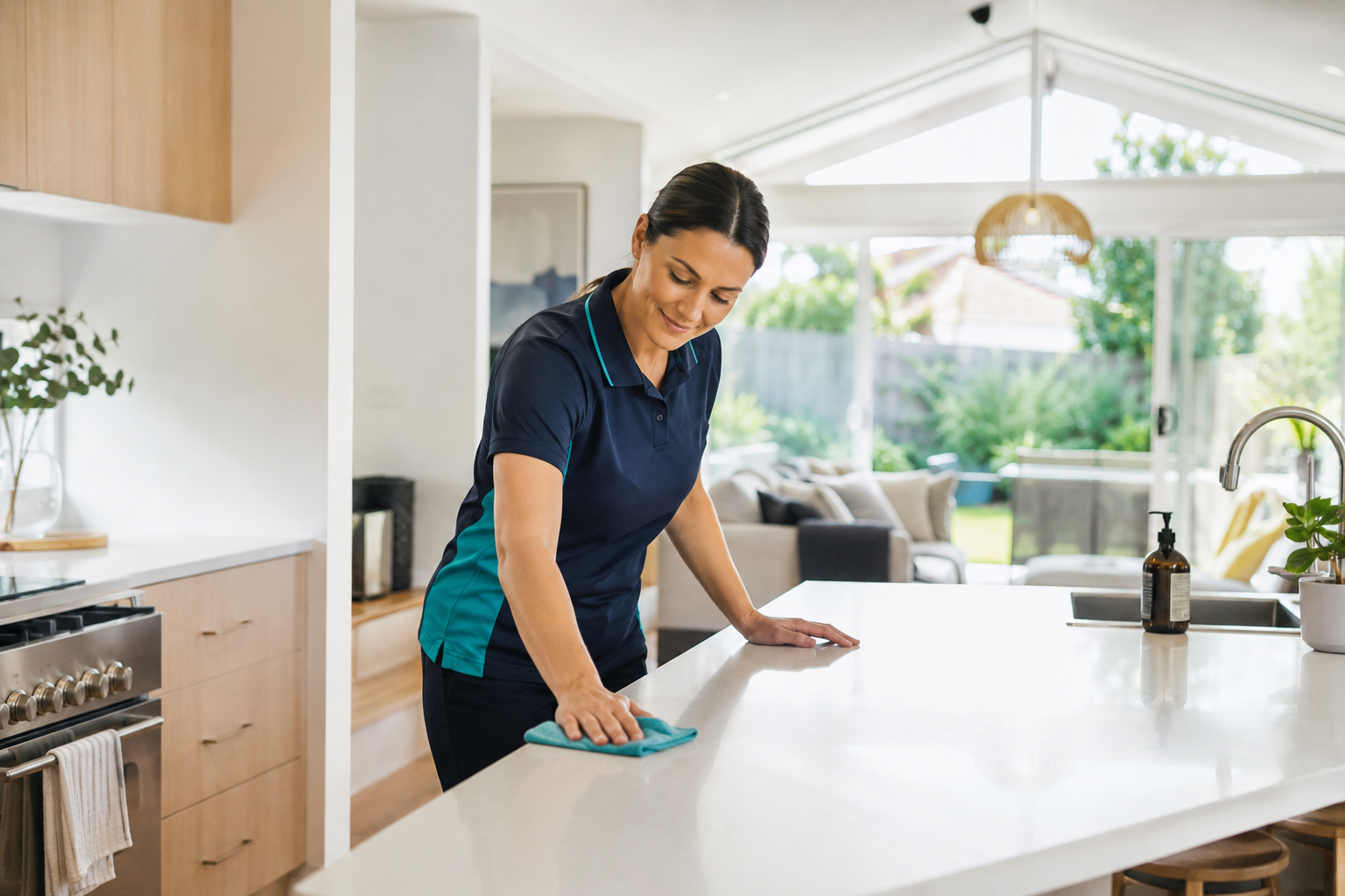Professional cleaner in a bright modern home